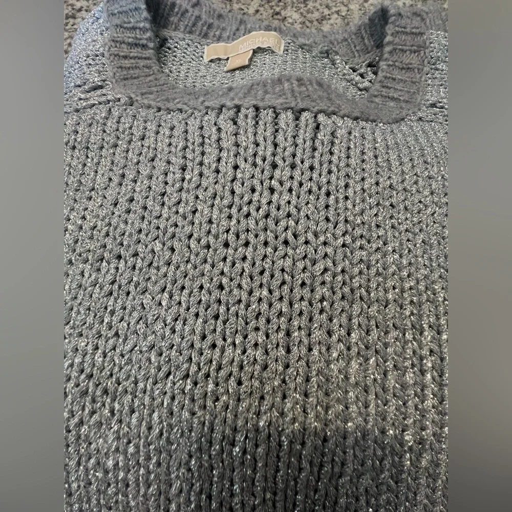 Michael Kors Two-Tone Gray/Silver Knit Crew Neck Oversized Tunic Sweater Size XL
